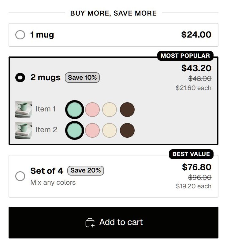Breakly quantity breaks on a product page in the Fabric theme